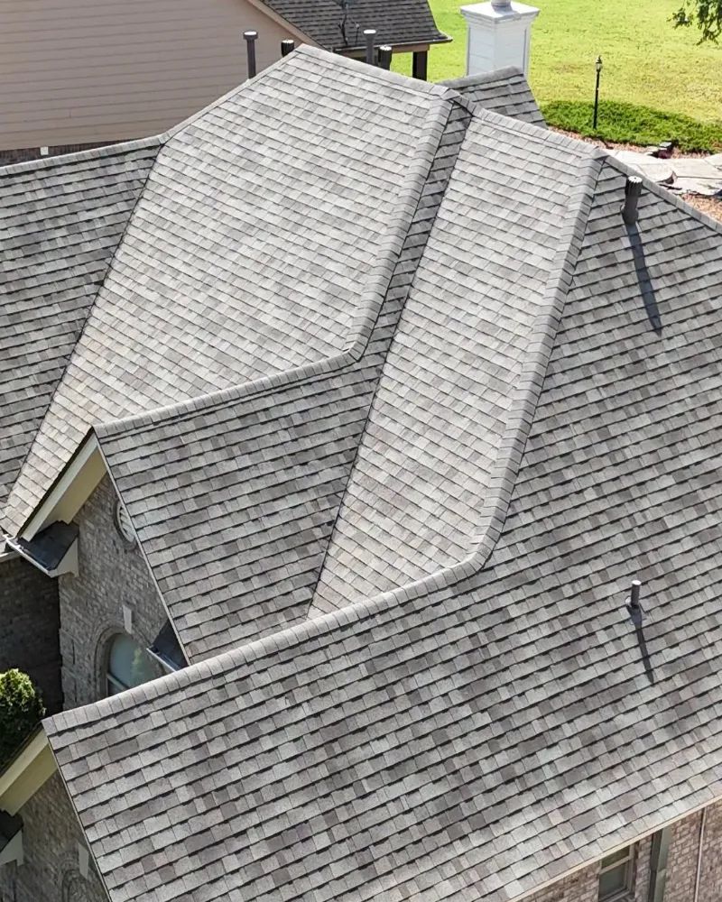 Top view of new roof installation in Oakland, TN.