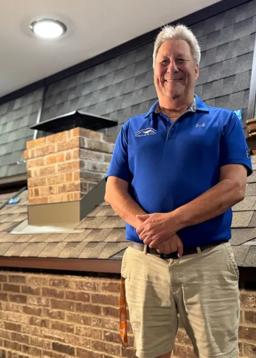 Bill Bowlin in the Masters Roofing showroom.