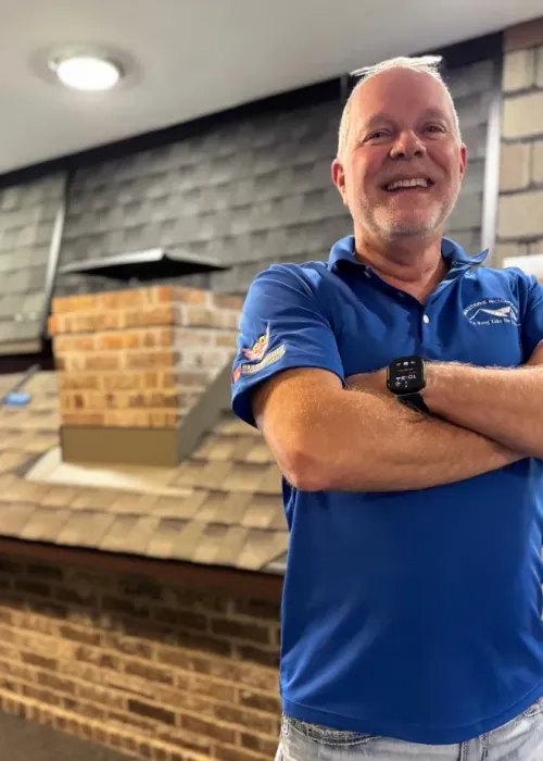 Jeff Penninger in the Masters Roofing showroom.