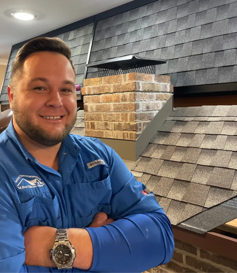 Andrew Itnyre in the Masters Roofing showroom.