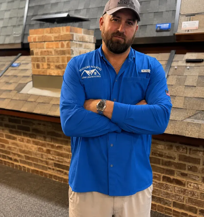 Chris Williams in the Masters Roofing showroom.