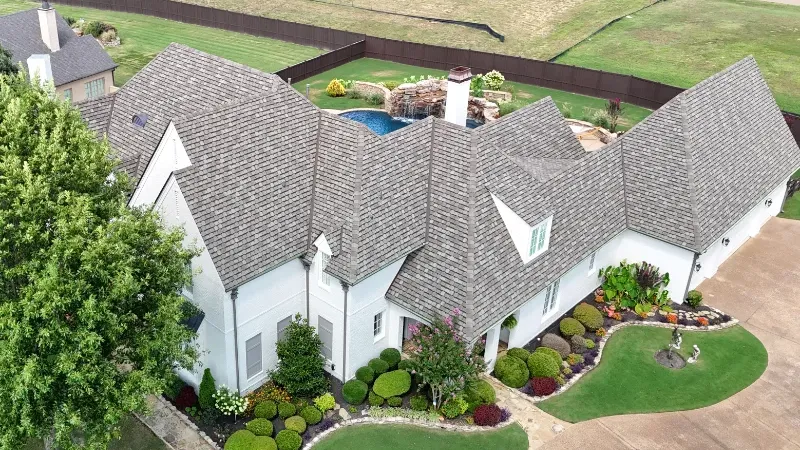 Drone photo of roof replacement.