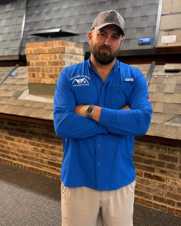 Chris Williams in the Masters Roofing showroom.