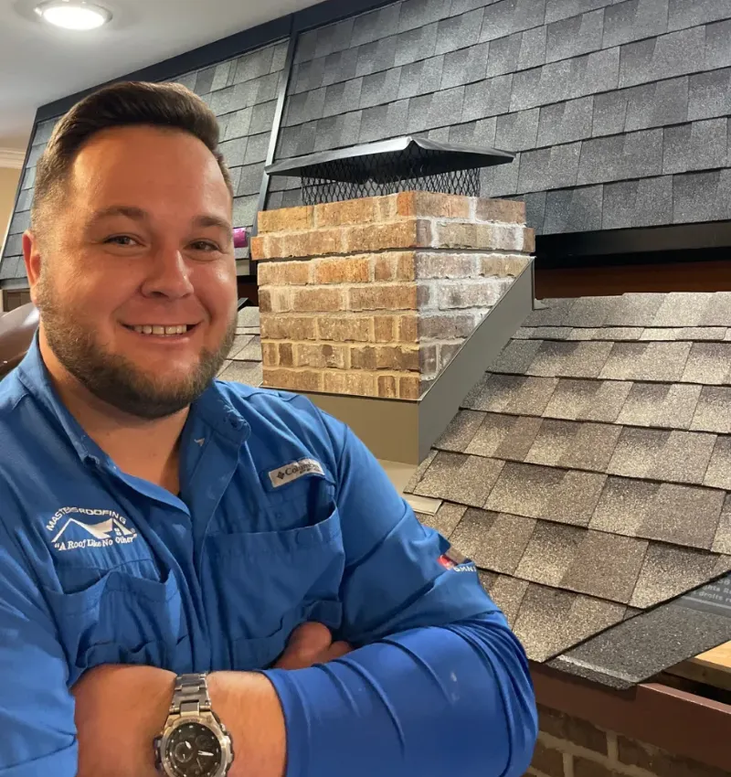 Andrew Itnyre in the Masters Roofing showroom.